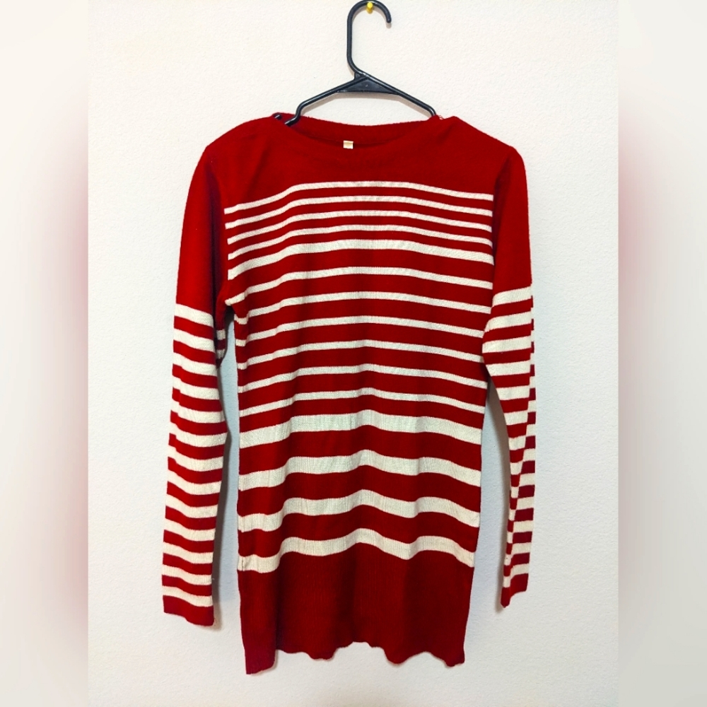 Honey Red and White Sweater (Tunic/Dress)